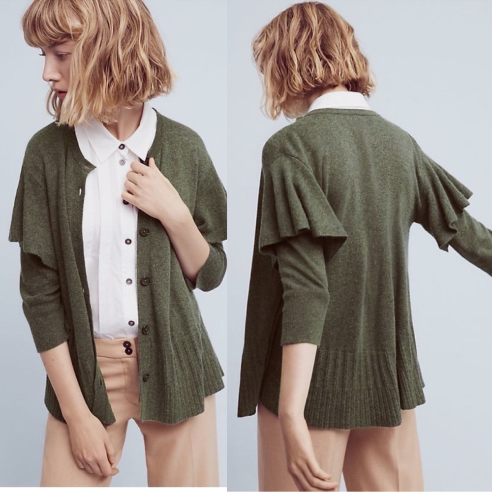 Anthropologie Elegant Green Sweater Left of Centre M